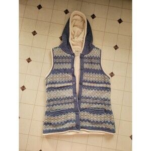 L.L. Bean Fair Isle Hooded Vest Medium Lambswool Rugged Granola Campcore Cozy
